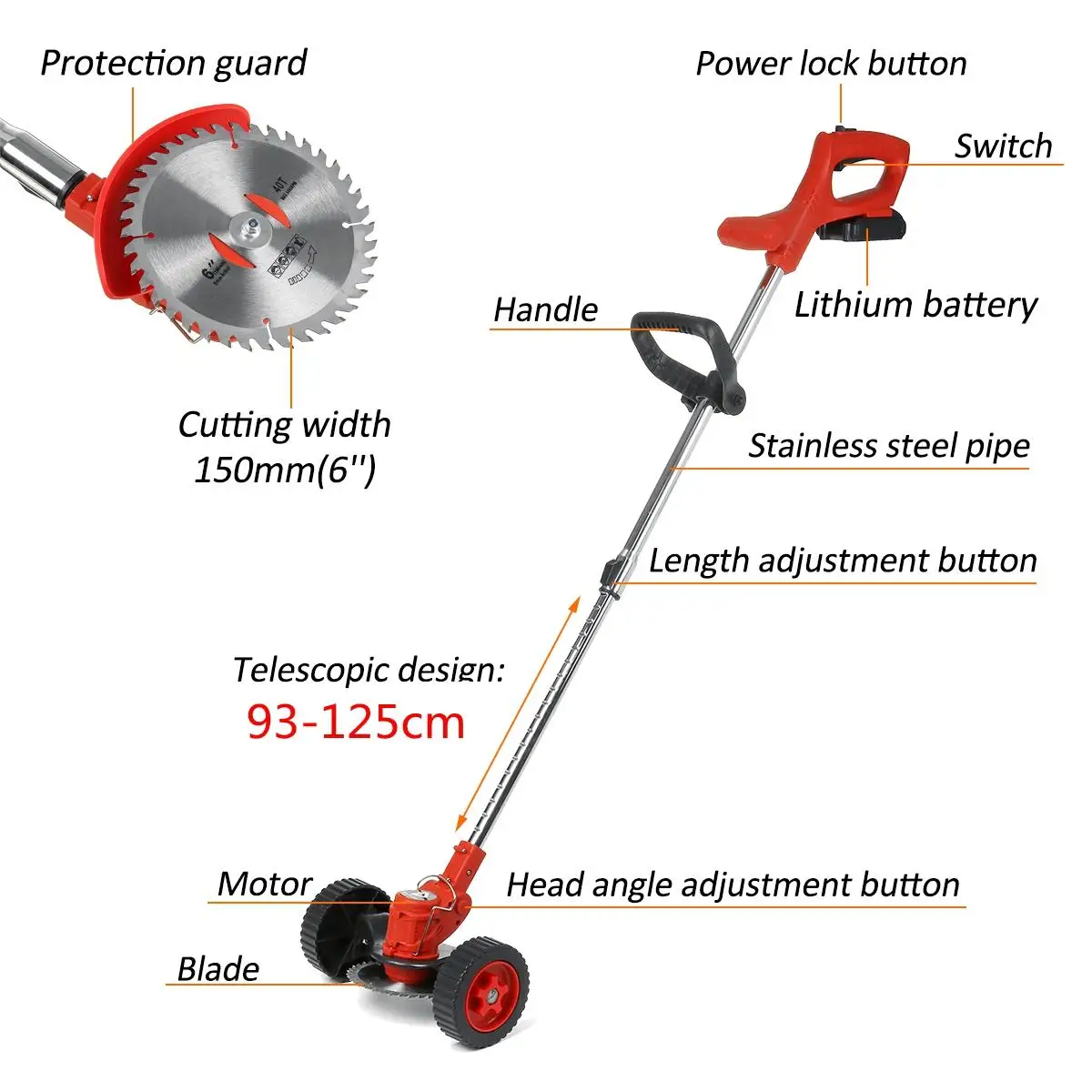 19pcs Electric Grass Trimmer 1500W Garden Lawn Mower Rechargeable Cordless Grass Pruning Tool machine For Makita Battery&Wheels