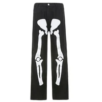 y2k streetwear skeleton women jeans 2021 new hip hop pantsuits gothic skull print baggy denim cargo pants pantalones de mujer