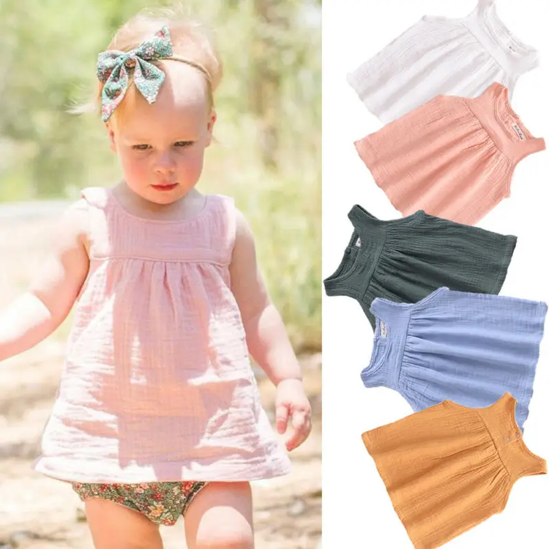 2020 Solid Color Girls Princess Dress Kids Baby Party Cotton Tank Tutu Shirt Dresses | Детская одежда и обувь