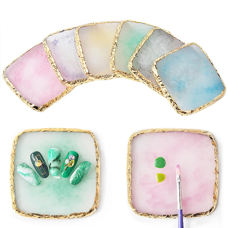 

Square Fake Nail Color Palette Gel Polish Pallet Resin Agate Stone Mixing Paint Plate Pad DIY Practice Holder Tool Display Shelf