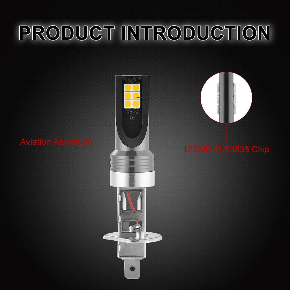 

Yellow LED Light Bulbs High Quality 12V-24V DC 200W 12000LM Driving DRL Fog 3000K