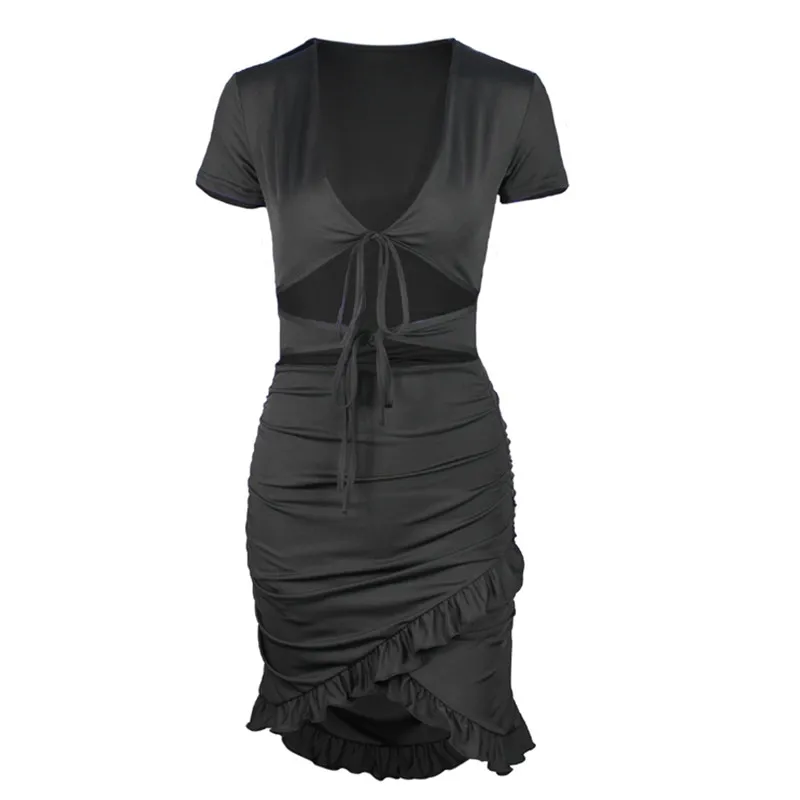 

Cross border 20201pring and summer new sexy deep V cut out Ruffle women's dress
