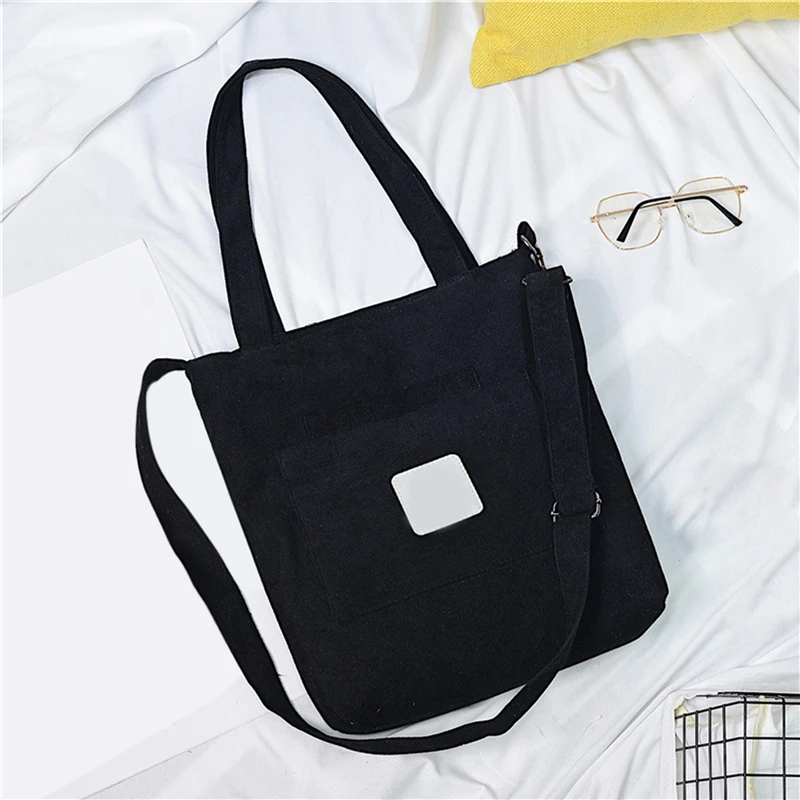 

Women Canvas Shoulder Bag Ladies Casual Corduroy Solid Color Tote Soft Books Crossbody Bags Female Handbag Shopping Bags