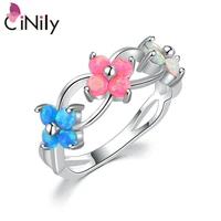 cinily created blue pink white fire opal stone silver plated ring wholesale flowers for women summer jewelrys rings size 5 12