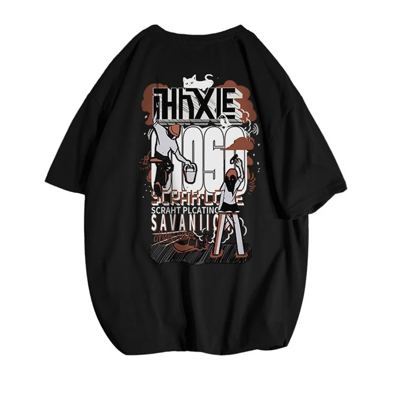 

Short-sleeved T shirt male summer new boys T-shirt popular logo trend INS leisure jokey looseHarajuku Hong Kong wind half sleeve