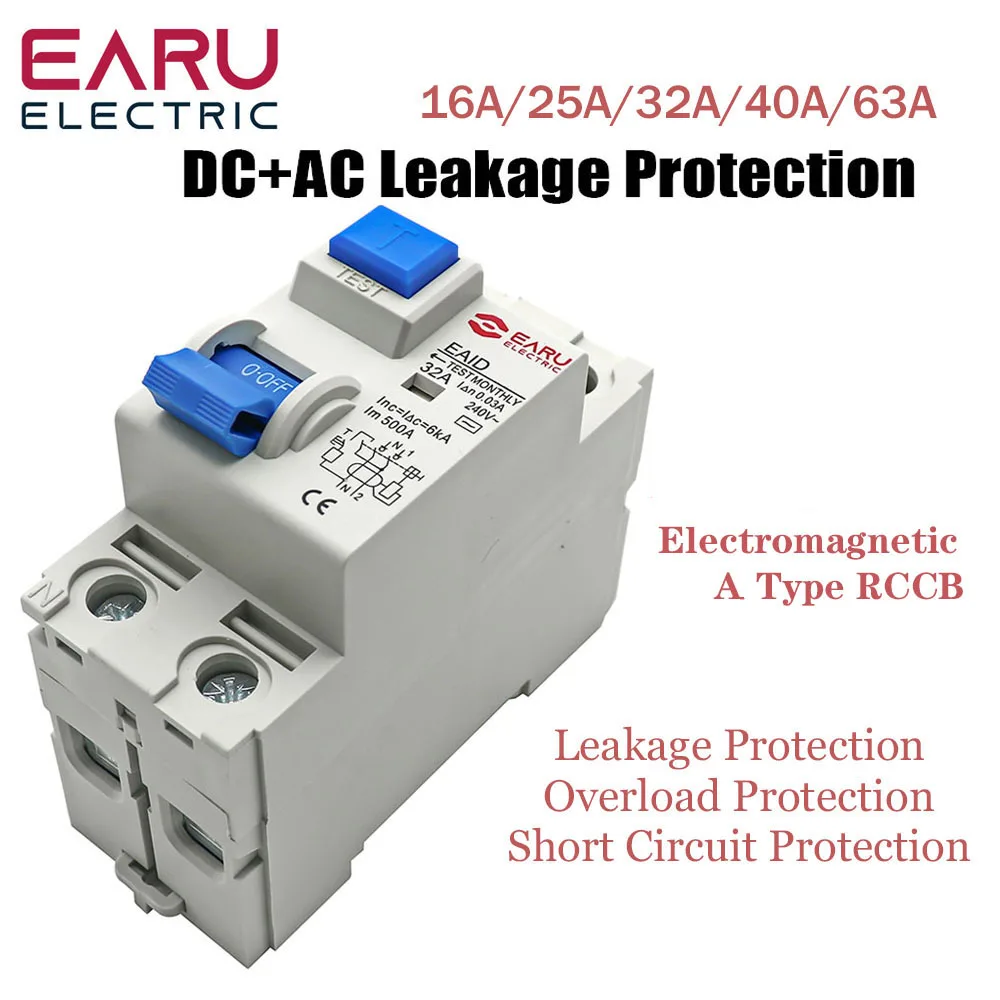 

2P 16A AC240 30mA 100mA Type A Electromagnetic RCCB 63A Residual Current Circuit Breaker RCBO Air Switch Leakage Protector