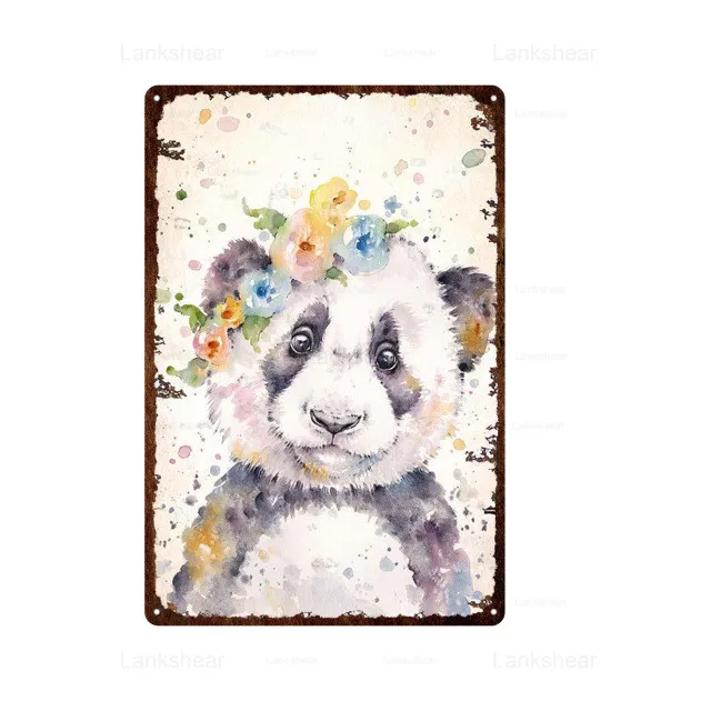 Многоцветные животные металлический жестяной знак собака олень Лев панда темный