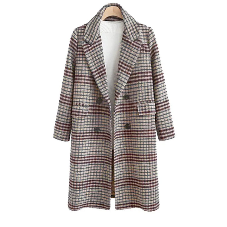 

2020 Autumn and winter new women's wear British style large loose medium length Plaid woolen long women coat manteau femme hiver