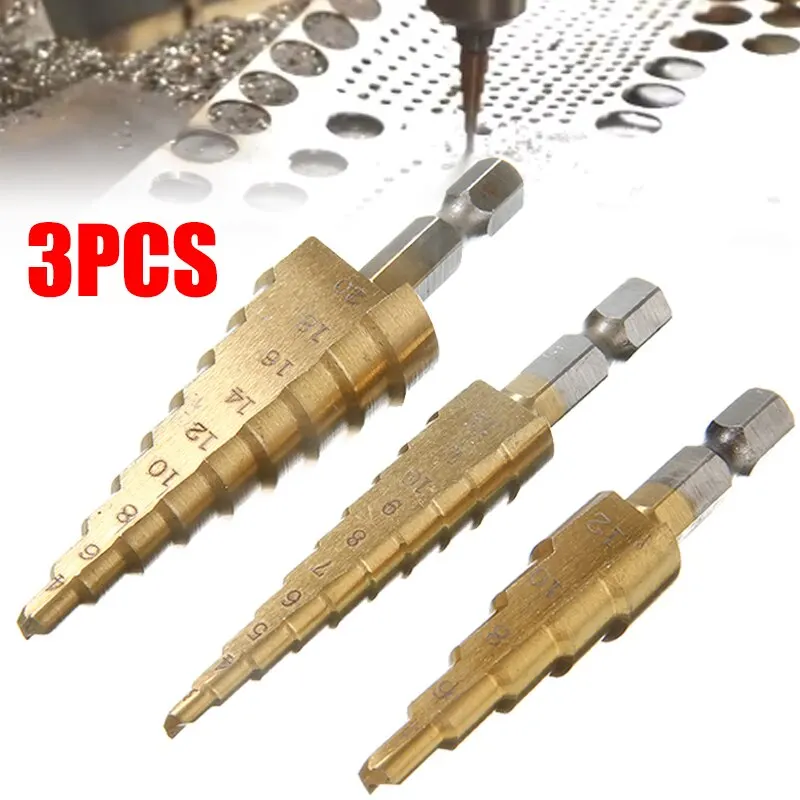 3 шт./компл. ступенчатые конические сверла из быстрорежущей стали с титановым