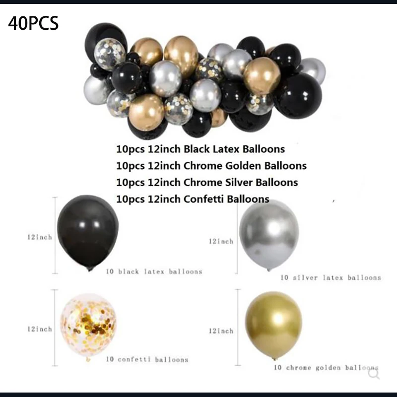 56 шт. белого золота конфетти черный розовый металлические шары Арка комплект