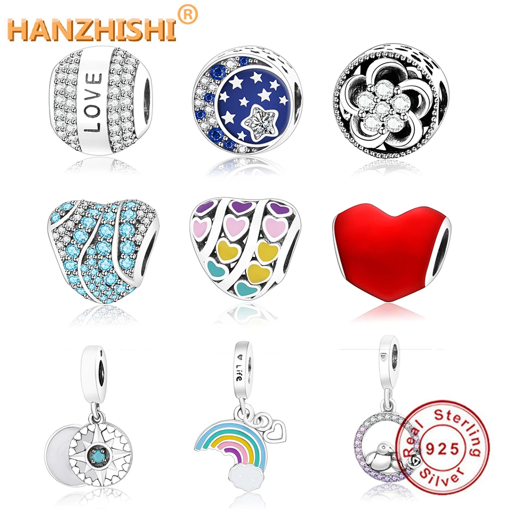 Весенняя коллекция DIY подходит для оригинала Pandora очаровательный браслет ювелирные изделия 925 пробы серебряная звезда/Любовь/Сердце Шарм шарик с CZ