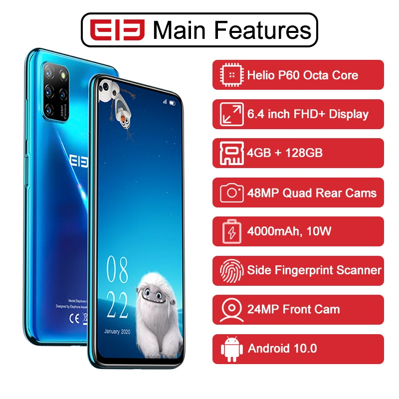 Новый ELEPHONE U5 4GB 128GB смартфон 48MP Quad камеры заднего 6 4 "FHD + безрамочный экран с