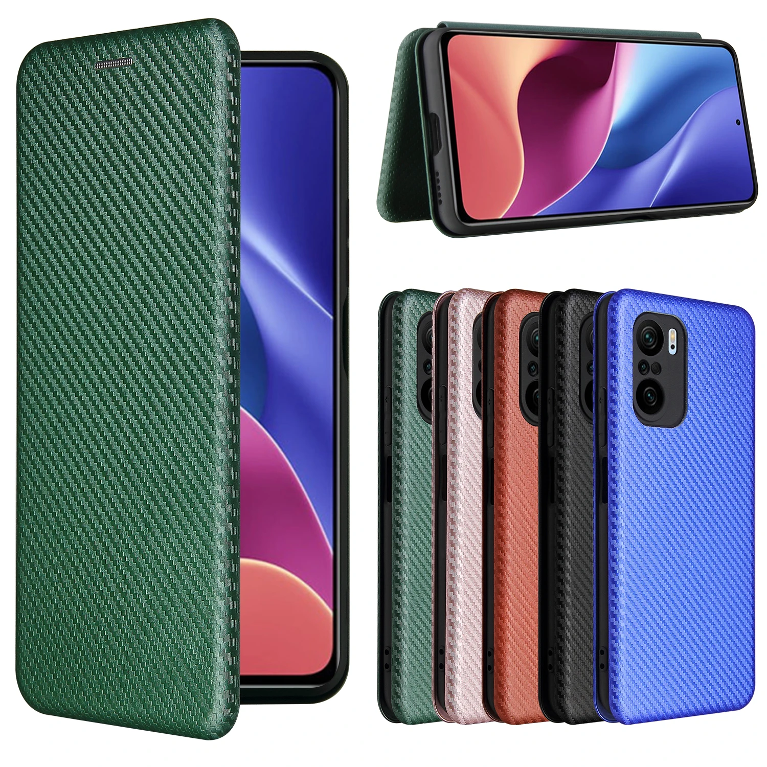 

Чехол для Xiaomi Poco F3, откидной кожаный чехол из углеродного волокна для Xiaomi Poco F3, деловой Магнитный кошелек с отделением для карт, тонкий чехол ...
