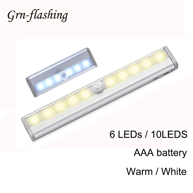 

6 10 LED PIR Motion Sensor Light indoor home Cupboard Wardrobe Bedroom Lamp Under Cabinet Night Light For Closet Stairs Kitchen