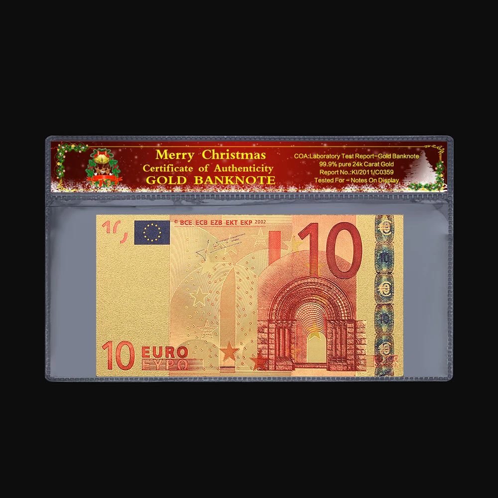Коллекционная памятная монета евро 10 старая банкнота позолоченная 24 каратным