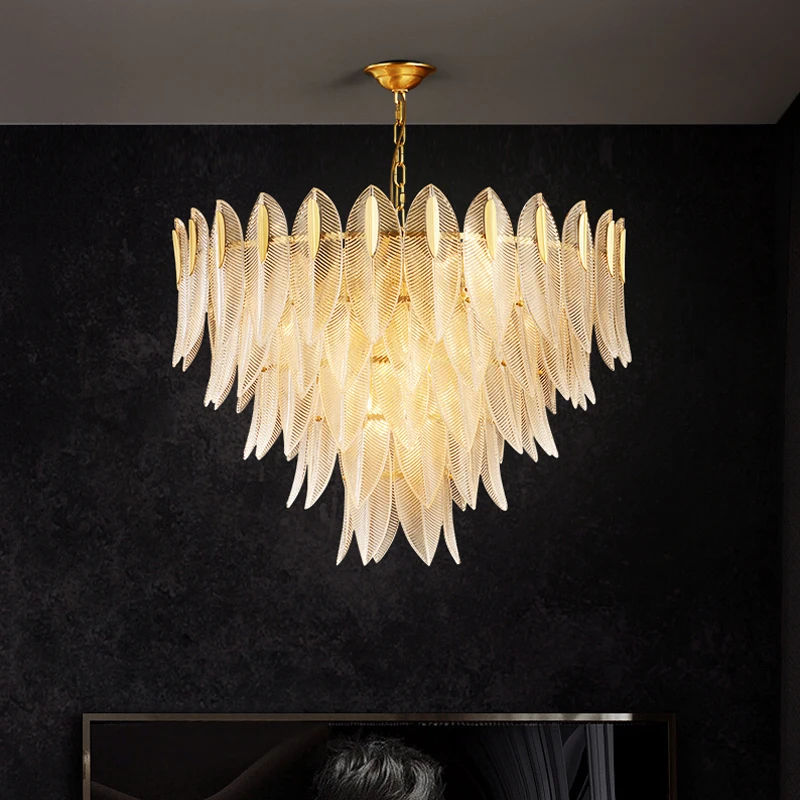 

Modern Lustre Copper Led Chandeliers Lighting Glass Leaf Led Chandelier Living Room Decor Suspension Luminaire Led Hanging Light