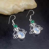 gemstonefactory big promotion 925 silver white opal green topaz charming women ladies gifts dangle drop earrings 20212370