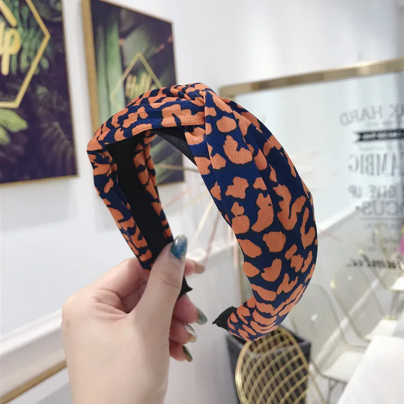 

Fashion Leopard Women's Hairband High Elastic Hair Band Wide Side Cross Knot Headband For Adult Girls Headwear Turban