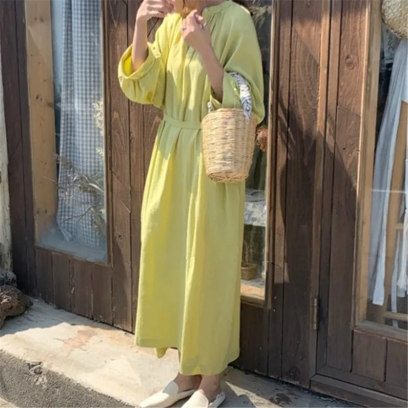 Платье рубашка LANMREM женское с отложным воротником однобортное Свободное длинное