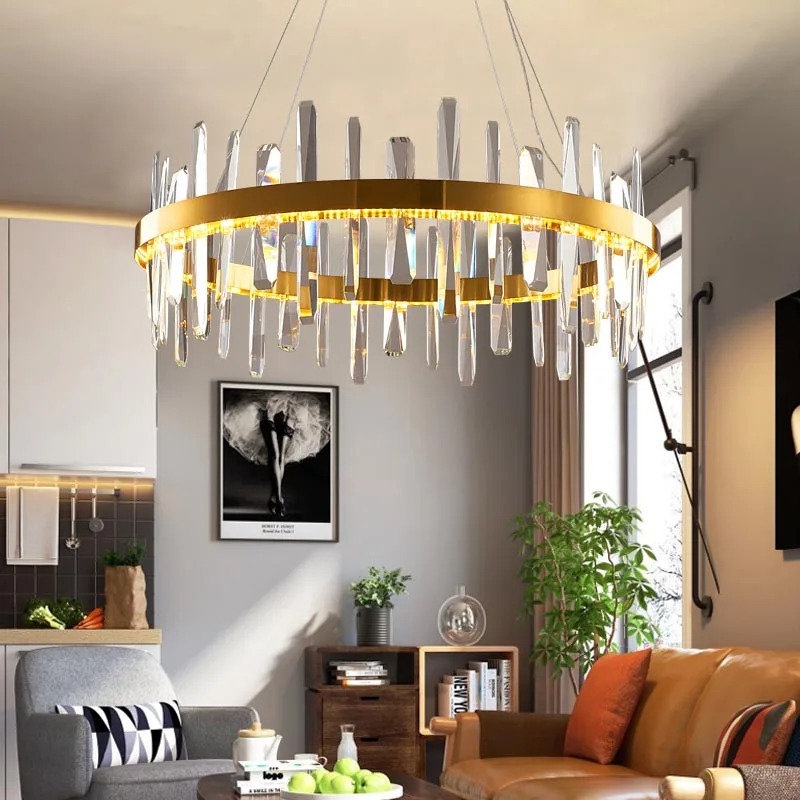 FSS Modern Crystal Chandelier Light Luxury Living Room Nordic Simple Dining Bedroom LED Round Lighting | Лампы и освещение