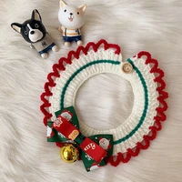 christmas pet dog knit cotton collar cute bow bell pendant neck jewelry bibs scarf puppy dog supplies accessories dog collars
