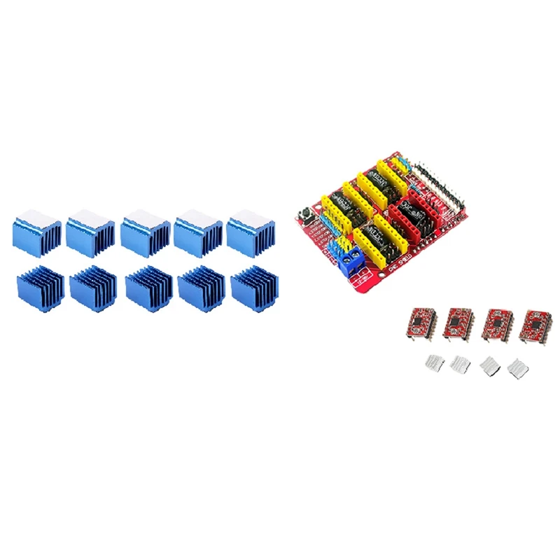 

10Pcs 3D Printer Parts Blue Aluminum Stepper Driver Heatsink & 1 Pcs V3 Engraving Machine Expansion Board+A4988 Driver