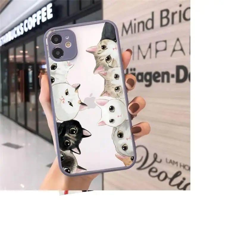 

cat cute lovely funny Phone Cases matte transparent For gray iPhone 7 8 x xs xr 11 12 pro plus max mini Clear Funda