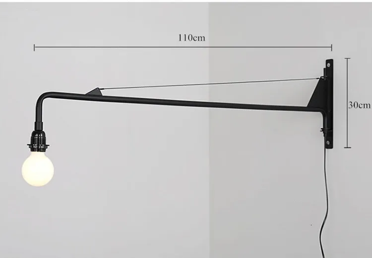 Промышленный длинный настенный светильник черного цвета для гостиной спальни