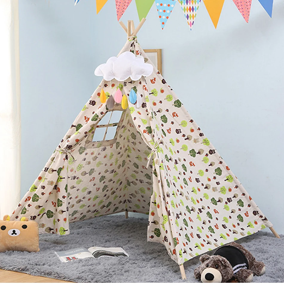 Детская палатка, портативная, хлопковая, Брезентовая, типи, домик, детская палатка, для девочек, игровой домик, вигвам, игровой дом, индийский треугольник, палатка, декор для комнаты