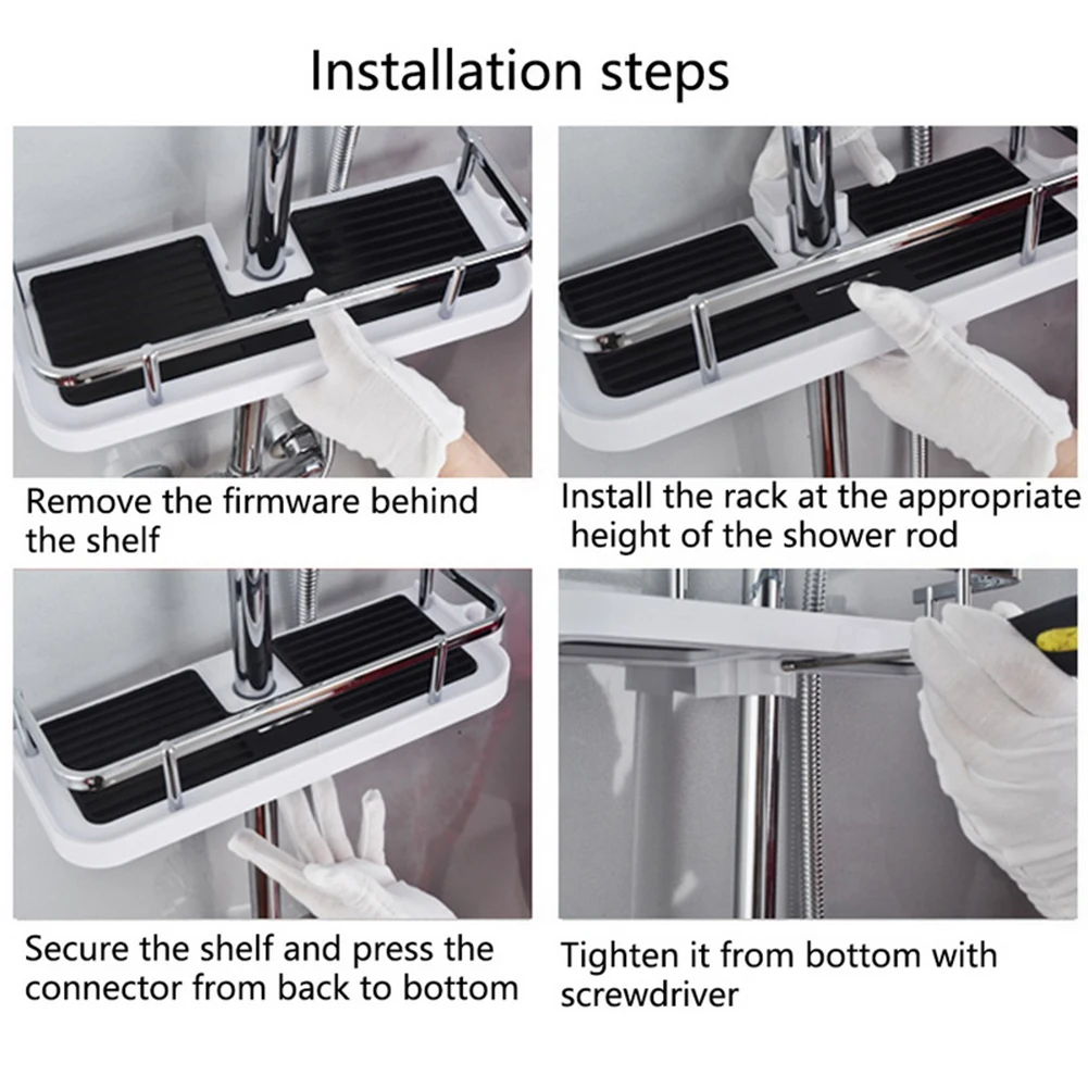 

Bathroom Pole Shower Storage Rack Organizer Bathroom Shelves Shower Shampoo Tray Single Tier Shower Head Holder