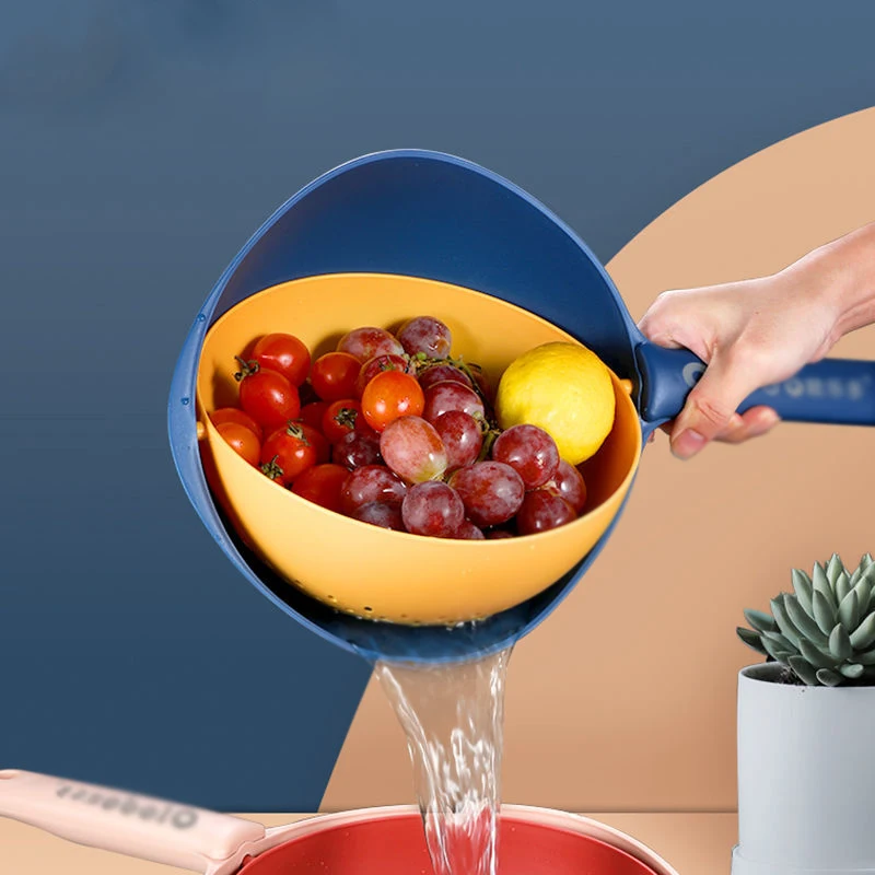 

Double Drain Bowl Basket Kitchen Gadget Plastic Wash Strainers Bowls Drainer Vegetable Fruit Cleaning Colander With Handle