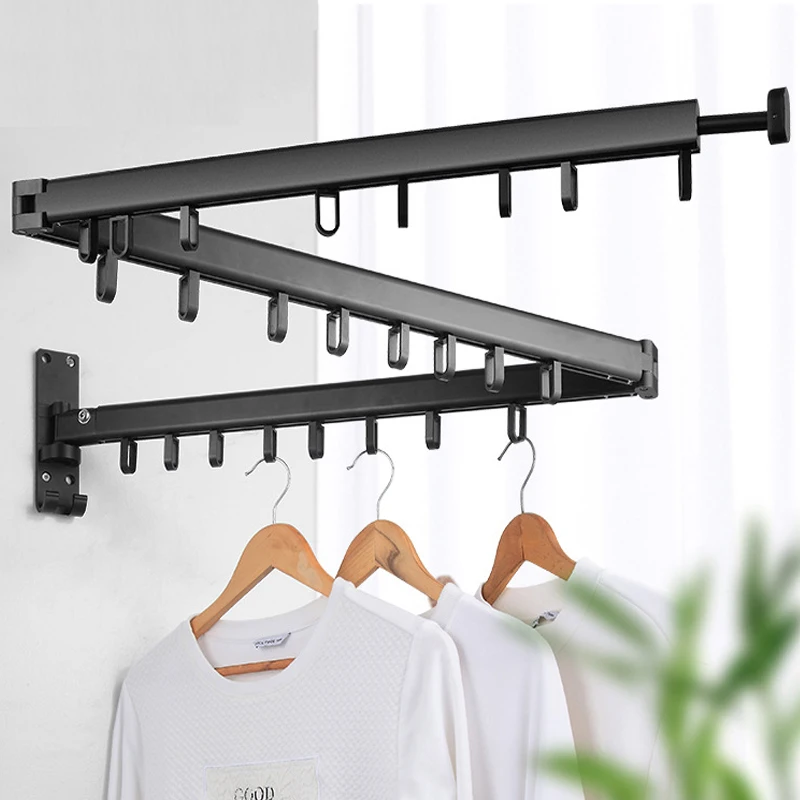 Colgador de ropa plegable de montaje en pared, tendedero de tela retr&aacute;ctil para interiores y exteriores, ahorro de espacio, tendedero de lavander&iacute;a de aluminio para el hogar-1