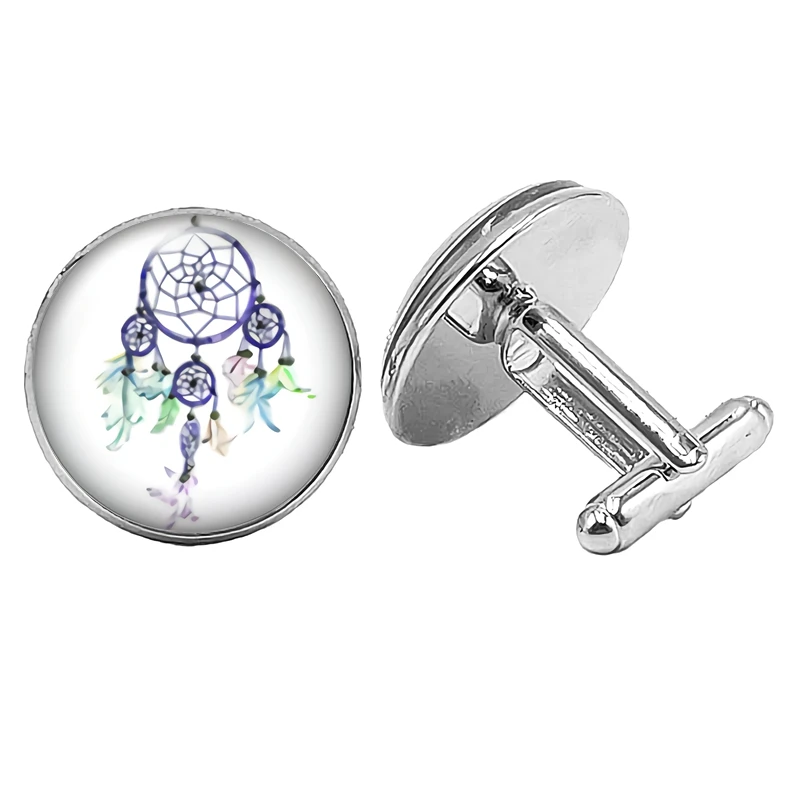 2019 Hot Sale Color Feather Dreamcatcher Pattern Cufflinks Glass Bevel Handmade Art Gift | Украшения и аксессуары