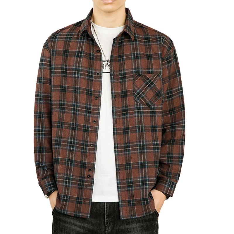 

Fashion Hot Sale Men's Long Sleeve Shirts Young Men's Korean Slim casual Shirts Casual All-match Plaid Square Collar Shirts