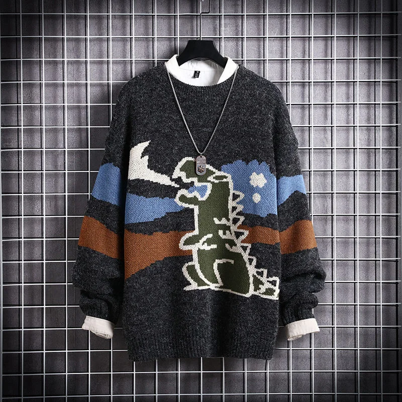 

Autumn And Winter Sweater Men's Loose Lazy Wind Sweater Coat Cute Cartoon Korean Thick Sweater Fashion Warm