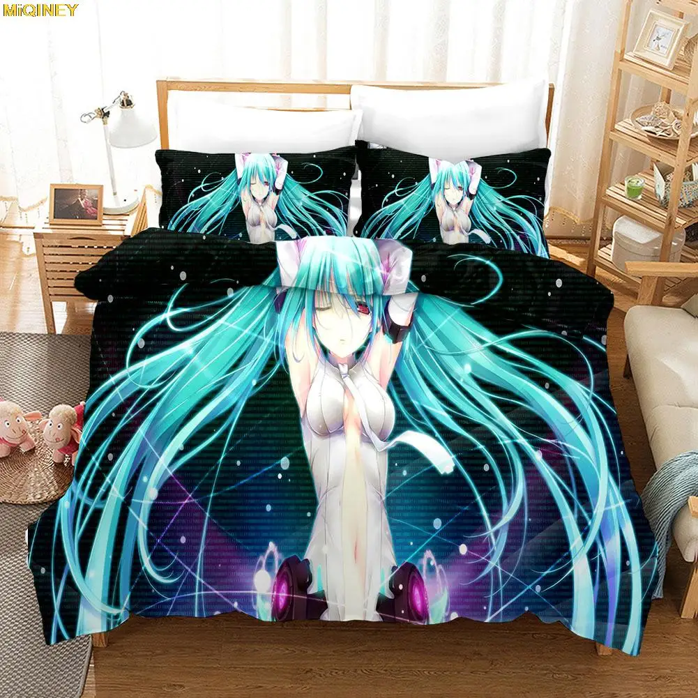 

MiQINEY Future Singer Miku Duvet Cover Pillowcase Bedding Set Single Twin Full Size for Girl Kids Bedroom Decor