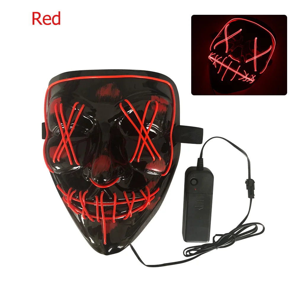 red Led mask Светодиодная маска на Хэллоуин вечеринку светодиодная маска маскарадные маски неоновая маска светящаяся Косплей светодиодные маски для костюмов светодиодный провод вверх рейв - Цвет: red Led mask
