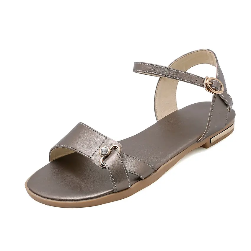 Женские босоножки на плоской подошве QUTAA цвета шампанского сандалии из бычьей и