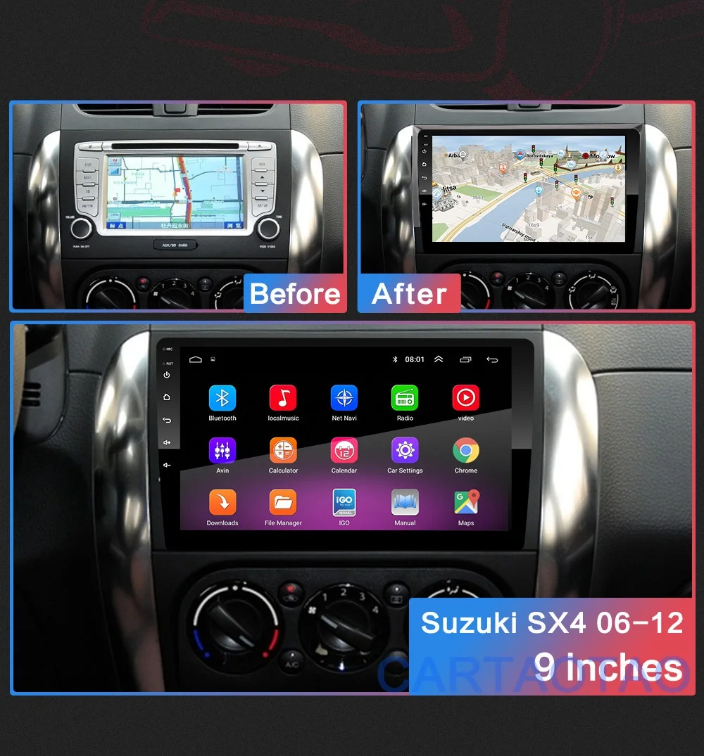 2G+ 32G " 2DIN Android 8,1 GO автомобильный DVD мультимедийный плеер для Suzuki SX4 2006-2012 автомобильный Радио gps навигация WiFi BT плеер 2 Din