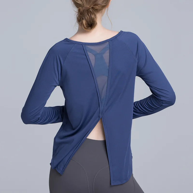 Рубашки для йоги одежда с длинным рукавом сетчатая быстросохнущая спортивная