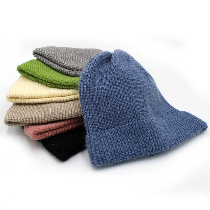 

new simple Rabbit fur Beanie Hat for Women Winter Skullies Warm wool Cap Gorros Female Cap