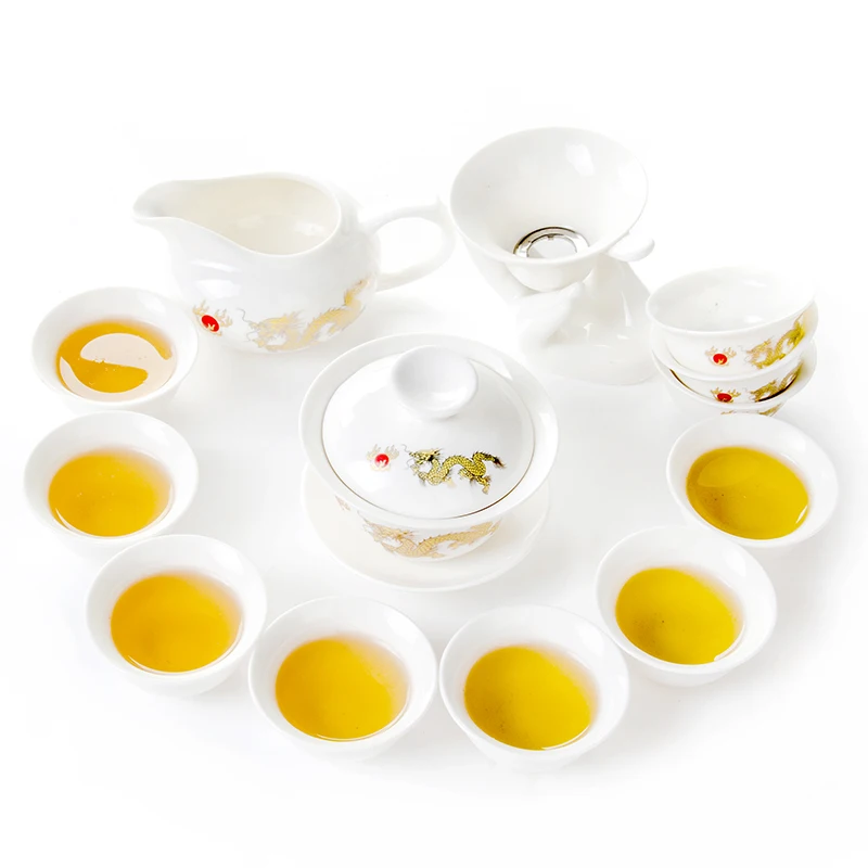 

Чайный набор, 13 предметов, Китайская керамика, 1 гайвань, 1 чайное ситечко, 10 чайных чашек, фарфоровый сервиз для послеобеденного чая кунг-фу, ...