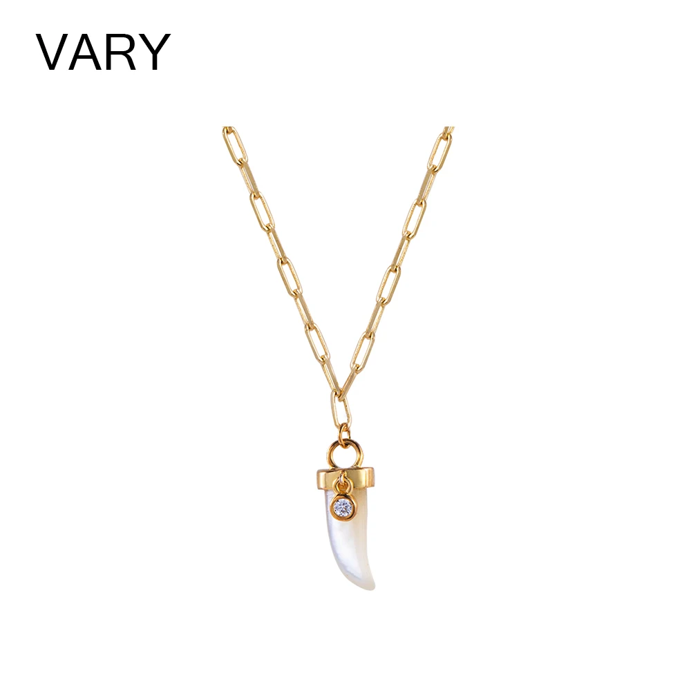 

Shell horn inlaid stone necklace 18K gold 925 sterling silver charming girl party personality original style gift
