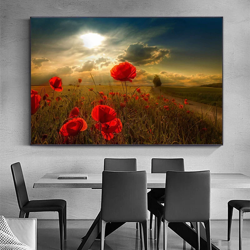 

Red Poppies Canvas Paintings Sunset Canvas Posters and Prints Flowers Wall Art Pictures for Living Room Decoration