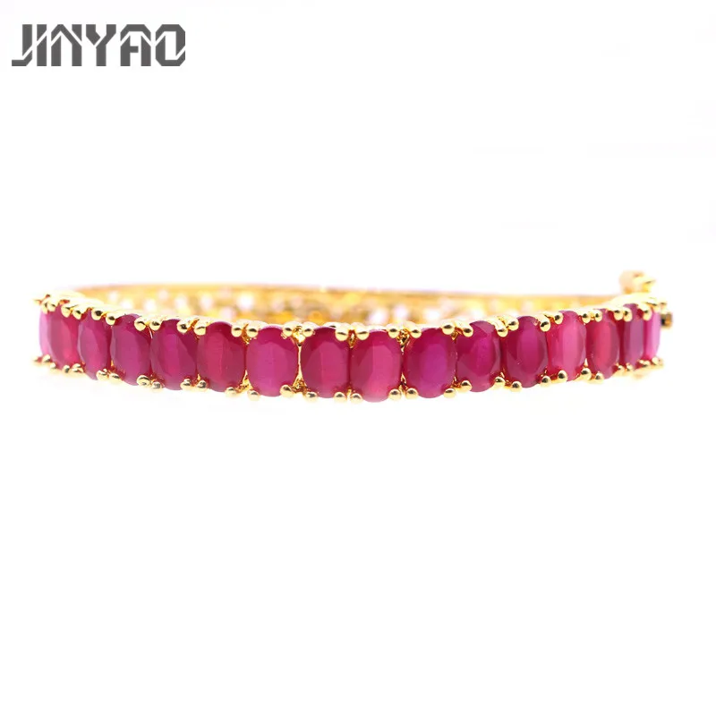 JINYAO Fashion 0 Шарм желтое золото Цвет Красный Циркон манжета браслет для женщин Свадебная вечеринка ювелирные изделия pulseira