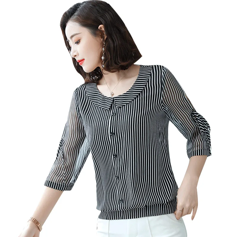 Женские весенне-летние стильные шифоновые женские блузки рубашки повседневные