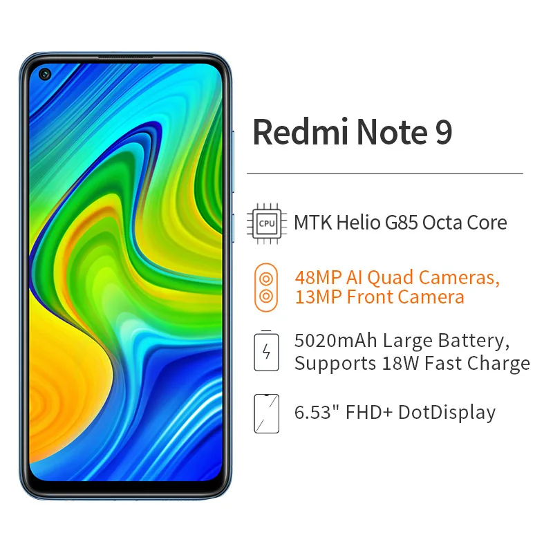 Глобальная версия Xiaomi Redmi Note 9 3 ГБ 64 4 Гб 128 мобильный телефон 48MP камера MTK Helio G85 Octa