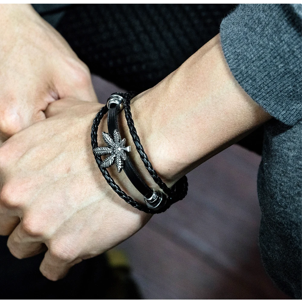 

100% fashion retro multi-layer Leather Bracelet Maple Leather Bracelet net red