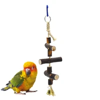 1pc bird parrot toy wooden hanging cage swing chew toys climbing ladder bird cage toy with bell natural wood christmas gifts