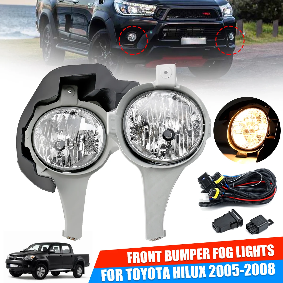 12v Автомобильная противотуманная фара в сборе с грилями для Toyota Hilux 2005 2008 передний